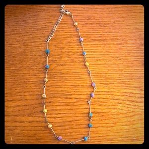 Silver necklace with metal rainbow beads!